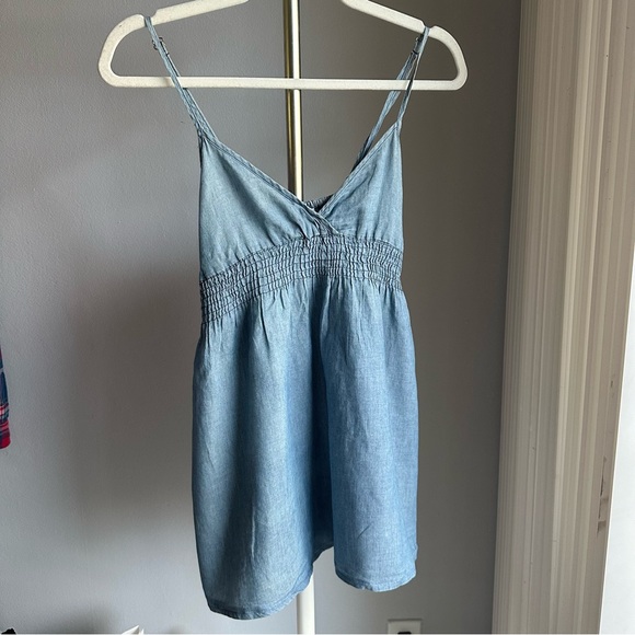*SOLD* H&M Chambray Denim Baby Doll Smocked Dress in Blue - Picture 3 of 7